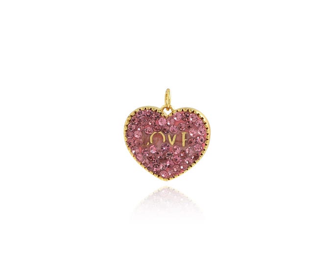 LOVE Pendant,18K Gold Filled Heart Necklace, Micropavé CZ Letter Pendant, DIY jewelry Making Accessories,21x20x3.4mm