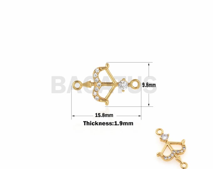 1PCS Micro-Pave Mini Bow And Arrow Pendant, Cupid Bow And Arrow Pendant, Gold Bow And Arrow Pendant, And Arrow Charm 18.5×9.8×1.9mm