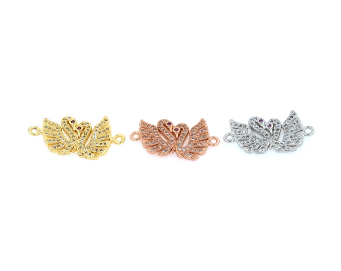 18K Gold Filled CZ Swan Connector,Gold Dainty Swan Connector,Swan Connector Bracelet Necklace for DIY Jewelry Making Supply