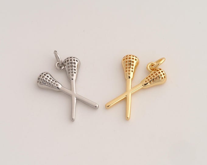 18K Gold Filled Lacrosse Charm,Dainty Sports Pendant,Lacrosse Pendant ,DIY Jewelry Supplies,22.6x14.3x3mm