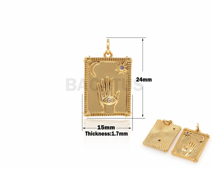 1PCS,Eye Charm Square Pendant DIY Jewelry Making Accessories 18K Gold Plated Miniature Zircon Hand Necklace Crescent Jewelry 24x15x1.7mm