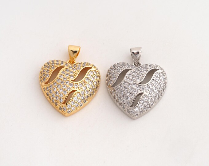 18K Gold Filled Heart Charm,Dainty Love Pendant,CZ Heart Pendant ,DIY Jewelry Supplies,24x19x6.5mm