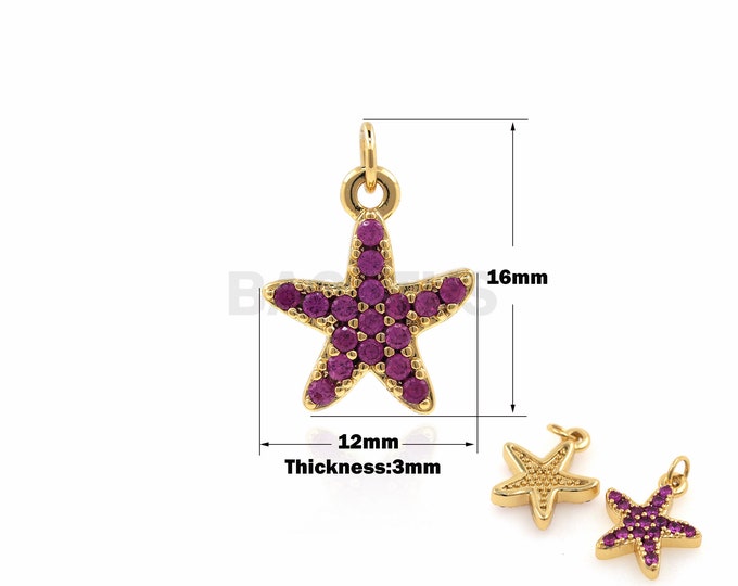 1PCS Geometric Pendant Starfish Necklace Star Charm Ocean Charm Purple Zircon DIY Jewelry Making 18K Gold Filling Paving 16x12x3mm