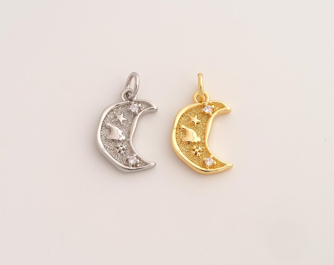 18K Gold Filled Moon Star Charm,Dainty Celestial Pendant,CZ Star Moon Pendant ,DIY Jewelry Supplies,19.2x11x2.6mm