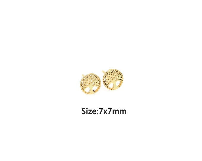 1pair 18K Gold Filling Tree Stud Earrings,Gold Tree Stud Earring,Simple Stud Earrings,Gift for Her