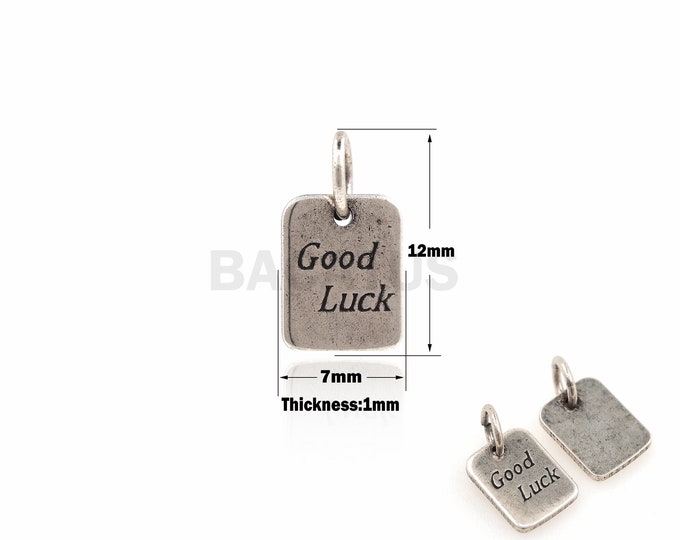 1PCS Small Label Pendant Good Luck Small Label Charm Suitable For Bracelets, Necklaces, Jewelry,Micro Chain Pendants Antique Silver 12x7x1mm