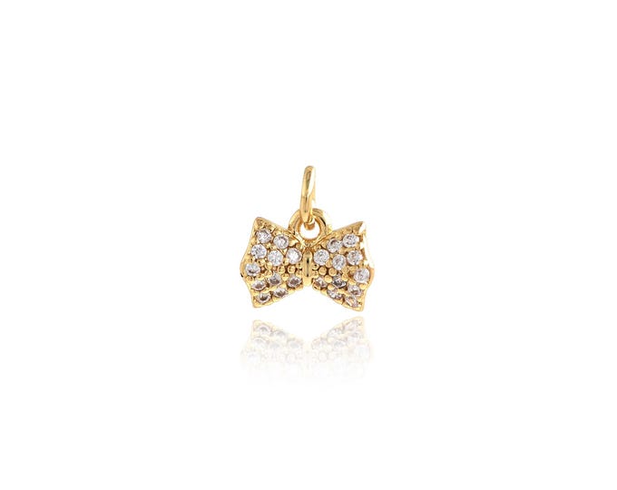 Bow Pendant,18K Gold Filled Bow Necklace, Micropavé CZ Bow Pendant, DIY jewelry Making Accessories,9x8.3x2.6mm