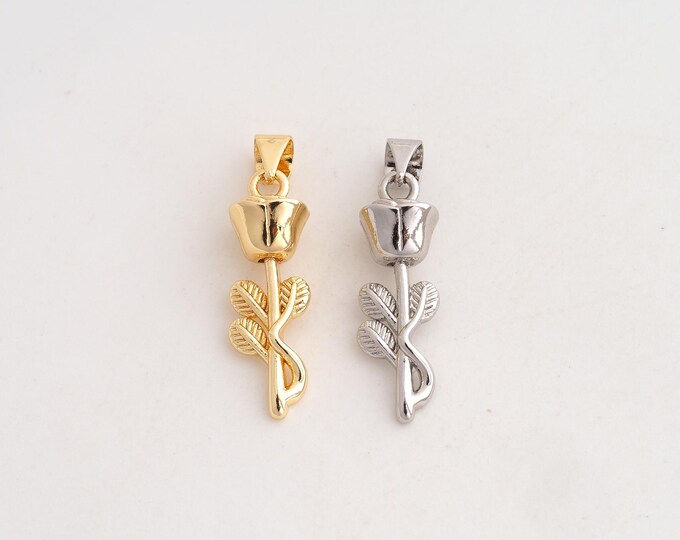5 pcs 18K Gold Filled Rose Flower Charm,Dainty Flower Pendant,Rose Pendant ,DIY Jewelry Supplies,27.5x7.5x7.4mm