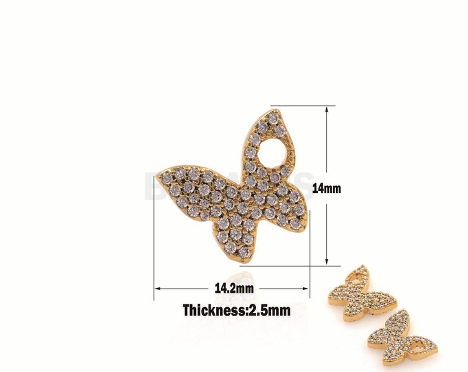 1pcs CZ Micro Pave Butterfly Charm, 18K Shiny Gold Butterfly Pendant，Butterfly Necklace Charms 14x14.2x2.5mm