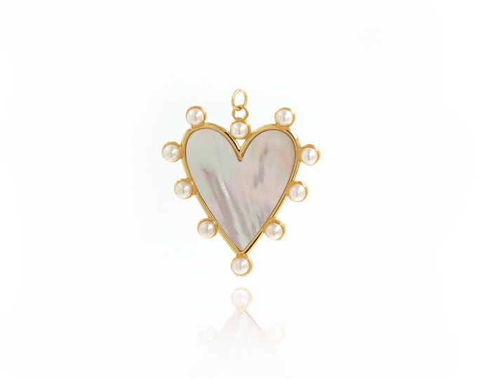 18K Gold Filled Dainty Pendant, Heart Necklace,Pearl Charm,Heart Charm, DIY Jewelry Supplies,43.4x36.5x2.6mm