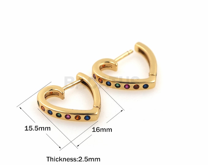 1Pair Heart-Shaped Zircon Earrings Gold Heart-Shaped Earrings Zircon Heart-Shaped Earrings Heart-Shaped Hoop 15.5x16x2.5mm