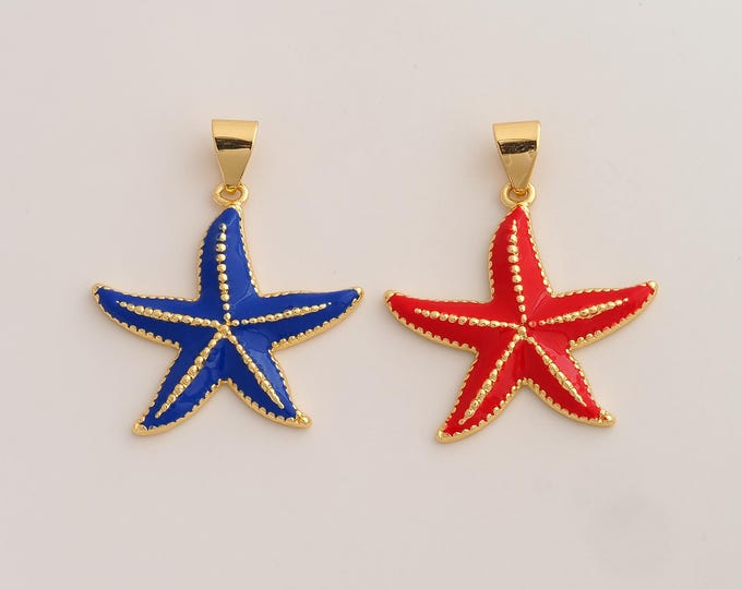 18K Gold Filled Starfish Charm,Dainty Enamel Starfish Pendant,Starfish Pendant ,DIY Jewelry Supplies,42.5x35x3.8mm