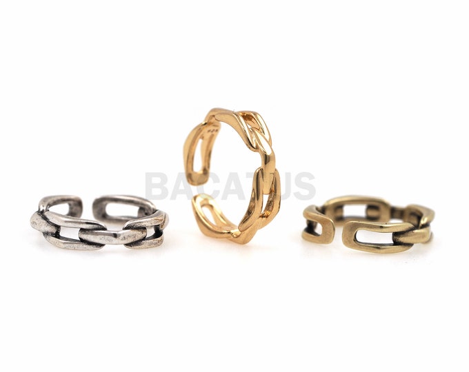 1PCS Curb Link Ring Men's Creative Design Chain Hollow Ring 18K Gold Filled Thick Link Jewelry Gift