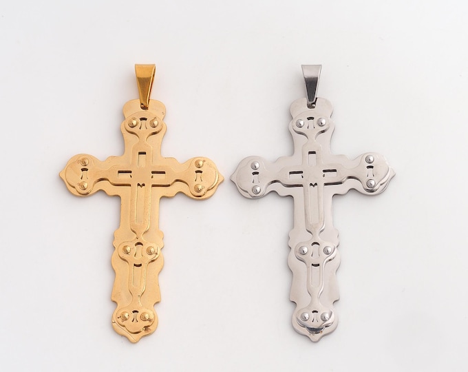 Stainless Steel Cross Pendant,Religious Charms,Steel Christian Charm Bracelet Necklace for DIY Jewelry Making Supply,69.5x39.7x3.4mm