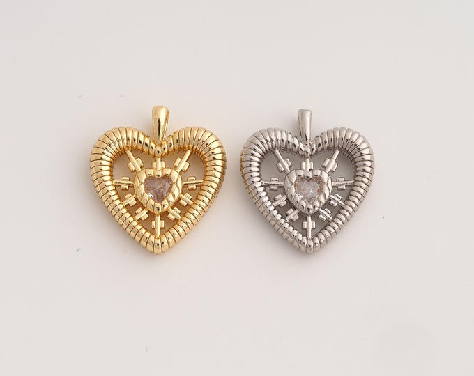 18K Gold Filled Heart Charm,Dainty Love Pendant,CZ Heart Pendant ,DIY Jewelry Supplies,20.5x18.6x4.3mm