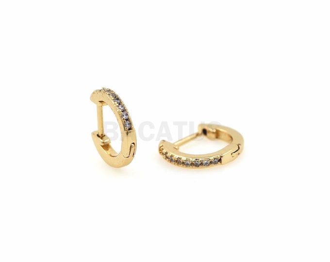 Micro-Pave Earrings, CZ Earrings, Round Earrings, Small Earrings, Gold Earrings, Simple Earrings 1 Pair