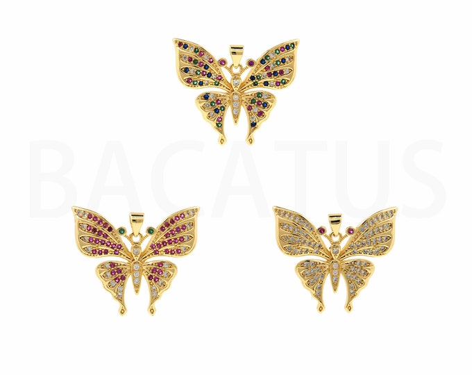 Gold Dainty CZ Butterfly Charms,18K Gold Filled Butterfly Pendant,Butterfly Charm Bracelet Necklace for DIY Jewelry Making Supply
