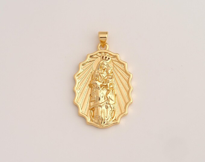 18K Gold Filled Virgin Mary Charm,Dainty Religious Pendant,Catholic Pendant ,DIY Jewelry Supplies,37.4x22.5x4.5mm