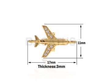 CZ Airplane Bracelet Connector,Gold filled airplane,Micro Pave CZ Plane of Travel Jewelry 17x11x3mm 1pcs