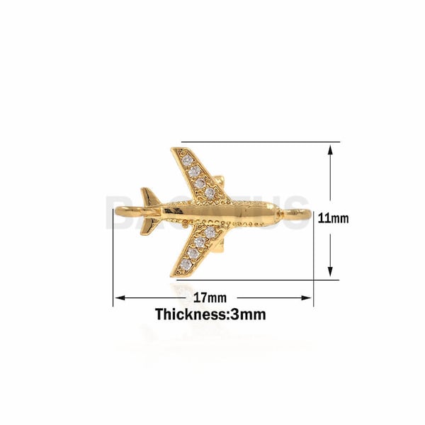 CZ Airplane Bracelet Connector,Gold filled airplane,Micro Pave CZ Plane of Travel Jewelry 17x11x3mm 1pcs