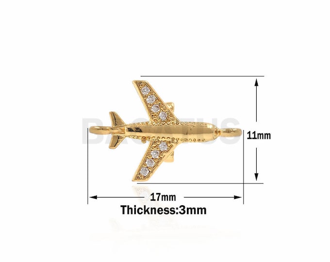 CZ Airplane Bracelet Connector,Gold filled airplane,Micro Pave CZ Plane of Travel Jewelry 17x11x3mm 1pcs