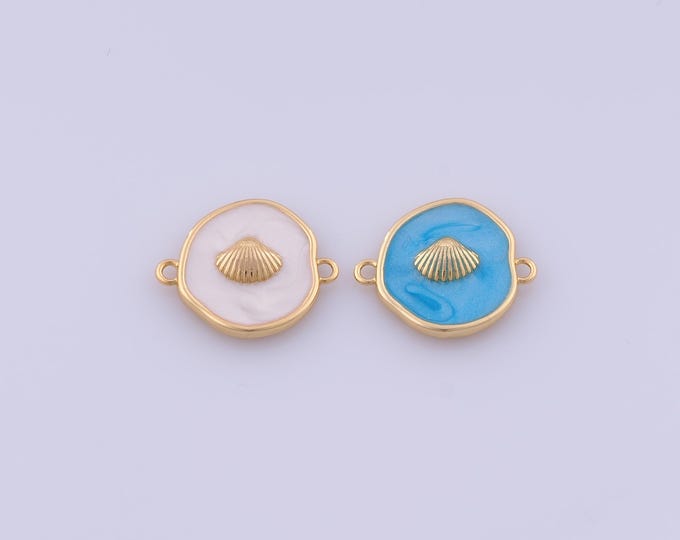 Shell Connectors, 18K Gold Filled Oyster Connectors, Enamel Shell Connectors, DIY Jewelry Supplies,16.2x13.3x2.8mm