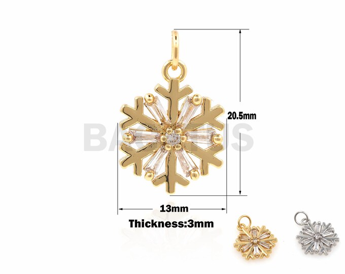 1PCS Exquisite Snowflake Necklace, Snowflake Charm, CZ Gold Snowflake Pendant, Suitable For Jewelry Making Accessories 20.5×13×3mm