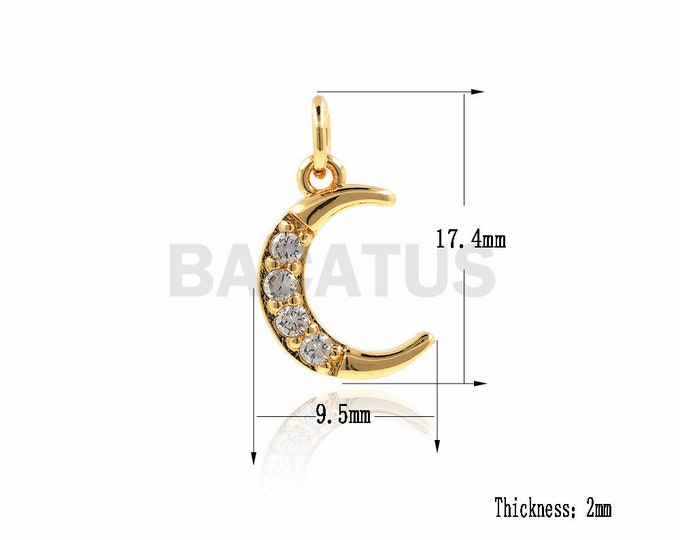 Crescent Pendant, Moon Necklace, CZ Moon Pendant, Minimalist Charm, Moon Charm, Jewelry Making 17.4x9.5x2mm 1PCS