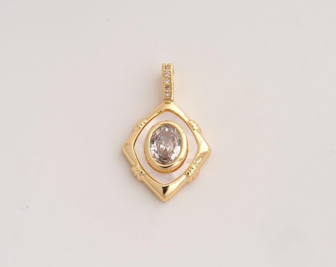 18K Gold Filled Square Charm,Dainty Fritillaria Square Pendant,CZ Square Pendant ,DIY Jewelry Supplies,26.7x16.6x3.8mm