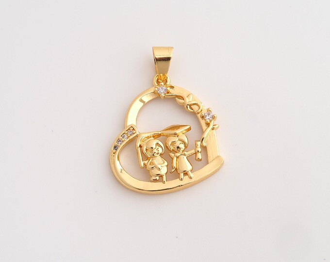 18K Gold Filled Heart Charm,Dainty Love Pendant,CZ Heart Pendant ,DIY Jewelry Supplies,29.2x21.7x3.2mm