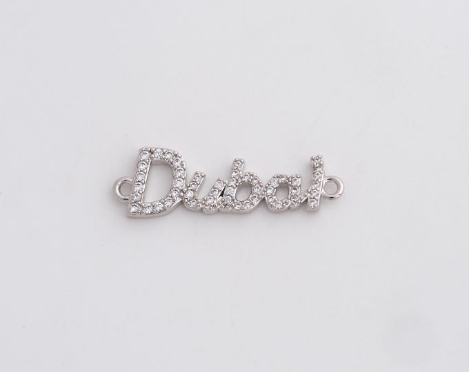 Silver Filled Dubai Connector Cubic Zirconia Letter Connector,for Bracelet Necklace Jewelry Supply DIY Jewelry 28x8.6x2mm