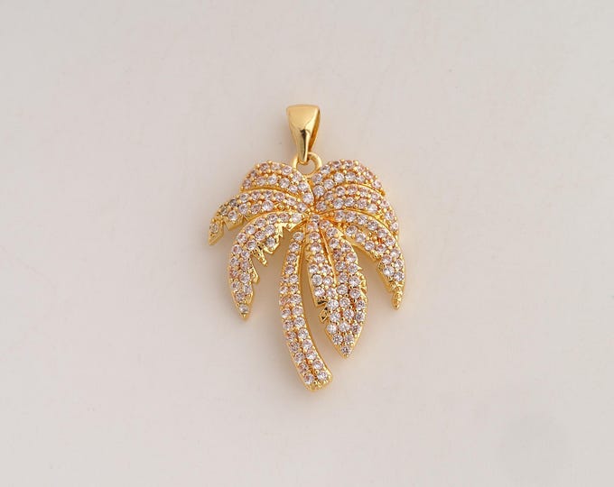 18K Gold Filled Coconut Tree Charm,Dainty CZ Palm Tree Pendant,CZ Tree Pendant ,DIY Jewelry Supplies,32.2x21x3.8mm