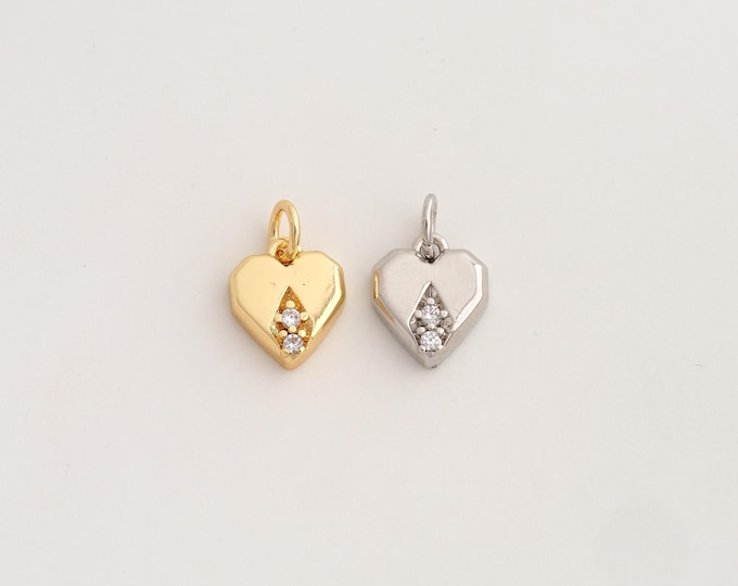 18K Gold Filled Heart Charm,Dainty Love Pendant,CZ Heart Pendant ,DIY Jewelry Supplies,13.8x9x2.8mm