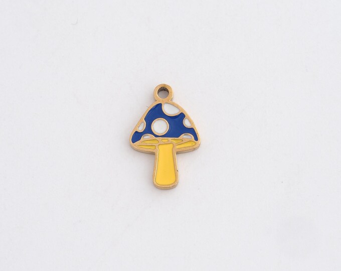 Stainless Steel Mushroom Pendant,Enamel Charms,Fungi Charm Bracelet Necklace for DIY Jewelry Making Supply,14.8x9.7x1.3mm