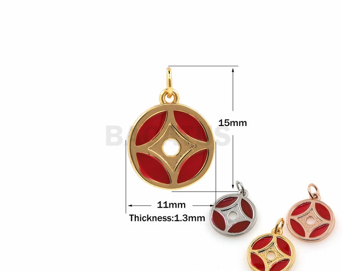 1PCS Round Coin Pendant Gold Coin Jewelry Polaris Necklace Red Enamel Jewelry 18K Gold Filled DIY Jewelry Making Supplies 15x11x1.3mm