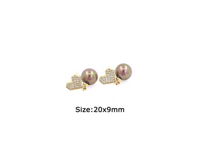 1 pair 18K Gold Filled Heart Stud Earrings,Gold Dainty Pearl Stud Earrings,Simple Stud Earrings,Gift for Her