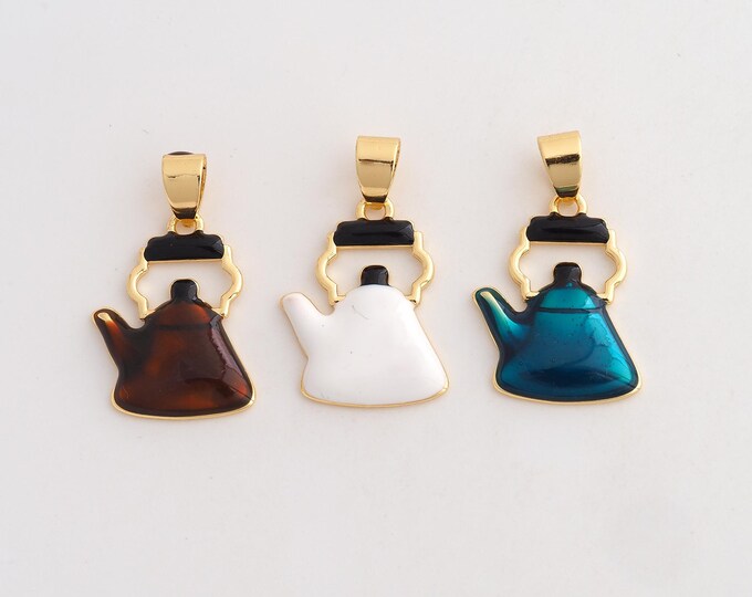18K Gold Filled Kettle Charm,Dainty Kettle Pendant,Enamel Kettle Pendant ,DIY Jewelry Supplies,27x15x2.8mm