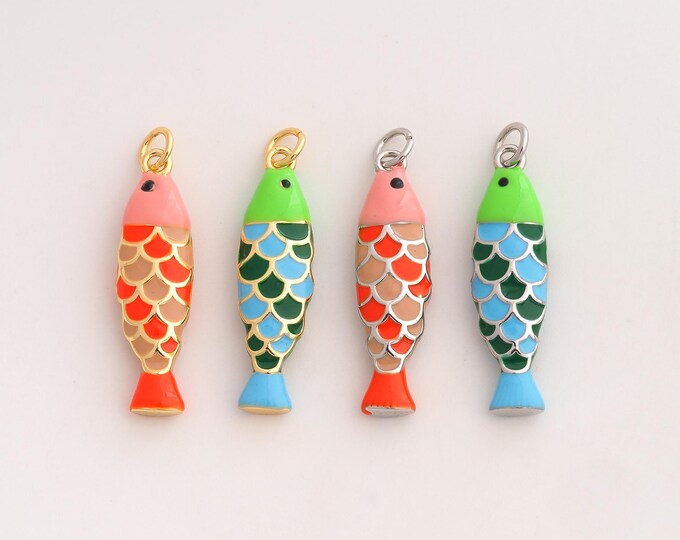18K Gold Filled Fish Charm,Dainty Enamel Marine Life Pendant,Fish Pendant ,DIY Jewelry Supplies,33x8.3x4.5mm