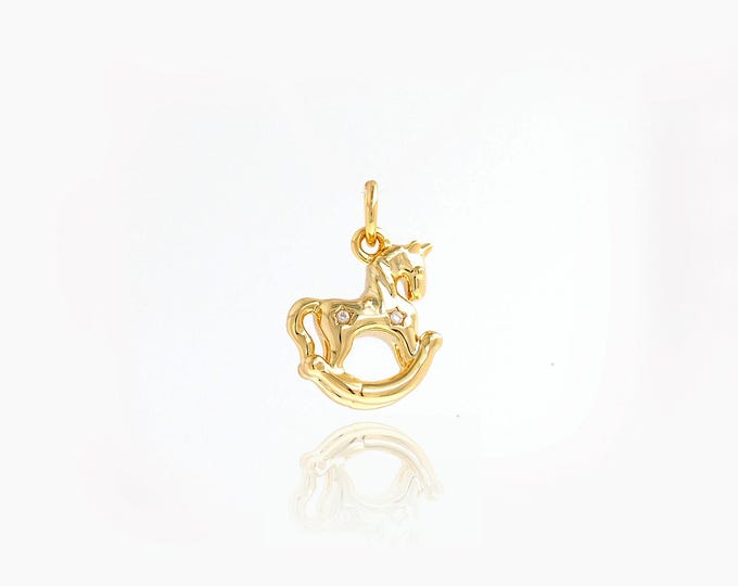 Trojan Horse Pendant, Toy Charm, 18K Gold Filled Horse Necklace, Micropavé CZ Toy Pendant, DIY Jewelry Supplies, 16.5x12.6x4.5mm