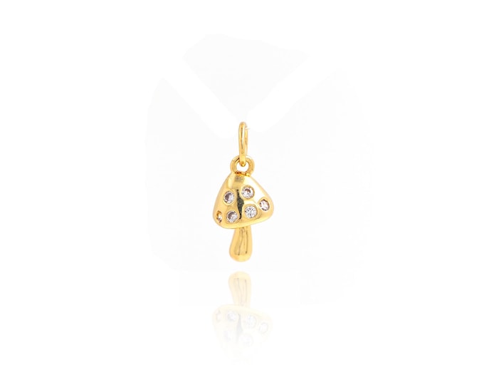 Gourmet Charm, Mushroom Charm, 18K Gold Filled Mushroom Pendant, Mushroom Necklace, DIY Jewelry Accessories, 15.5x7x3.5mm