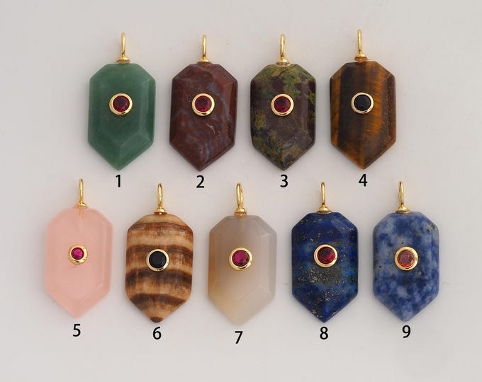 18K Gold Filled Natural Stone Charm,Dainty Energy Stone Pendant,Stone Pendant ,DIY Jewelry Supplies,32x15x6.5mm