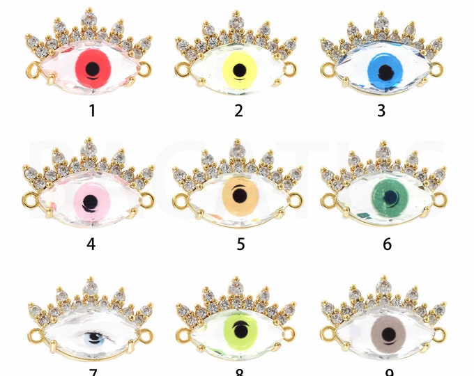18K Gold Filled Devil Eye Connector,Gold Dainty CZ Eye Connector,Eye Connector Bracelet Necklace for DIY Jewelry Making Supply