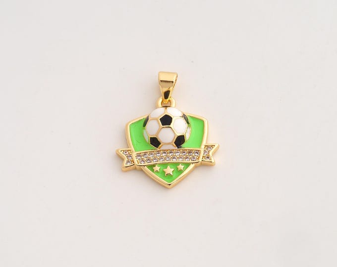 18K Gold Filled Football Charm,Dainty Enamel Sports Pendant,CZ Soccer Pendant ,DIY Jewelry Supplies,23.2x19.5x5.3mm