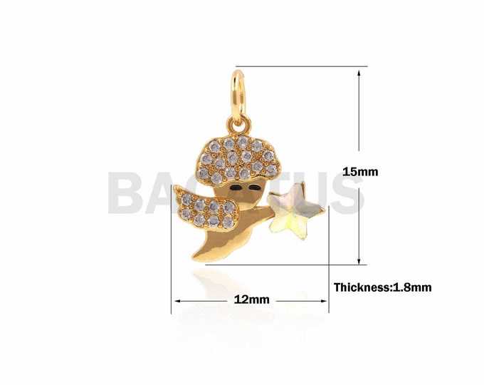 1PCS Micro Pave Cupid Necklace, Star Pendant, Cupid Charm, Angel Pendant, Angel Charm, DIY Jewelry Making Supplies 15x12x1.8mm