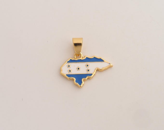 18K Gold Filled Honduras Flag Charm,Dainty Enamel Honduras Map Pendant,Honduras Pendant ,DIY Jewelry Supplies,19.7x20x1.8mm