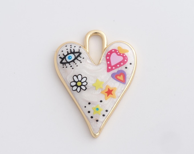1PCS Heart-Shaped Pendant,Heart-Shaped Charm, Enamel Heart-Shaped Necklace,18K Gold Filled Heart Jewelry  34.2x25.5x4.2mm