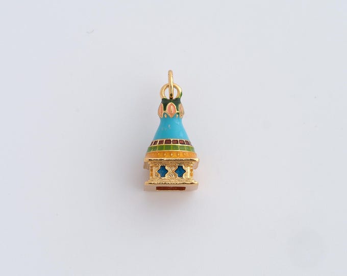 18K Gold Filled Tower Pendant, Gold Dainty Tower Charms,Enamel Charms,Bracelet Necklace for DIY Jewelry Making Supply,19.8x8.3mm