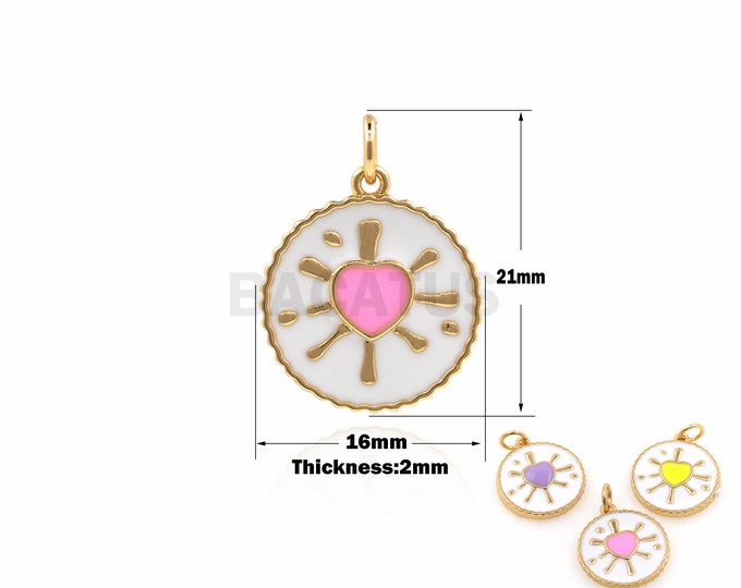 1PCS DIY Jewelry Making Round Pendant 18K Gold Filled Enamel Jewelry Love Necklace Disc Charm Dripping Charm Exquisite Necklace 21x16x2mm