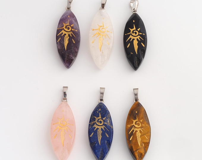 Carved Sun Gemstone Pendant,Natural Stone Charms,Carved Crystals Gemstone Charm DIY Jewelry Making Supply,50x15.6x8mm