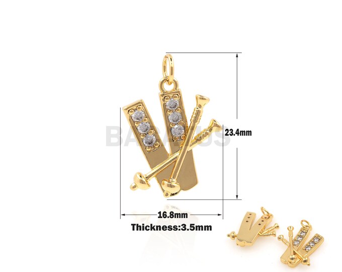 1PCS Ski Strap Necklace, Skis, Skier Jewelry, Alpine Skiing Ski Charm Cubic Zirconia DIY Jewelry Charm Pendant Gold Filling 23.4x16.8x3.5mm
